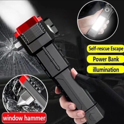high-power-led-torch-light-rechargeable-flashlight-and-multi-functional-tactical-hammer-power-bank-to-charge-the-phone-with-box-random-color-2 - 2